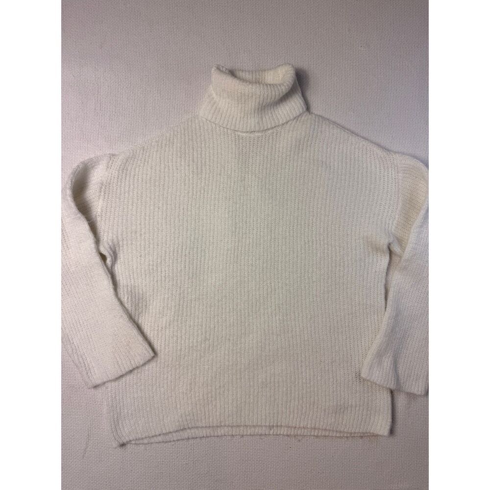 H&M Divided Ribbed Turtleneck Sweater Women's S Cream Ivory Cropped Boxy
